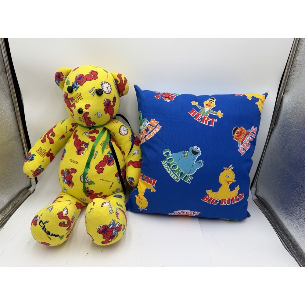 Vintage Sesame Street Handmade Bear & Pillow Elmo Cookie Monster Big Bird